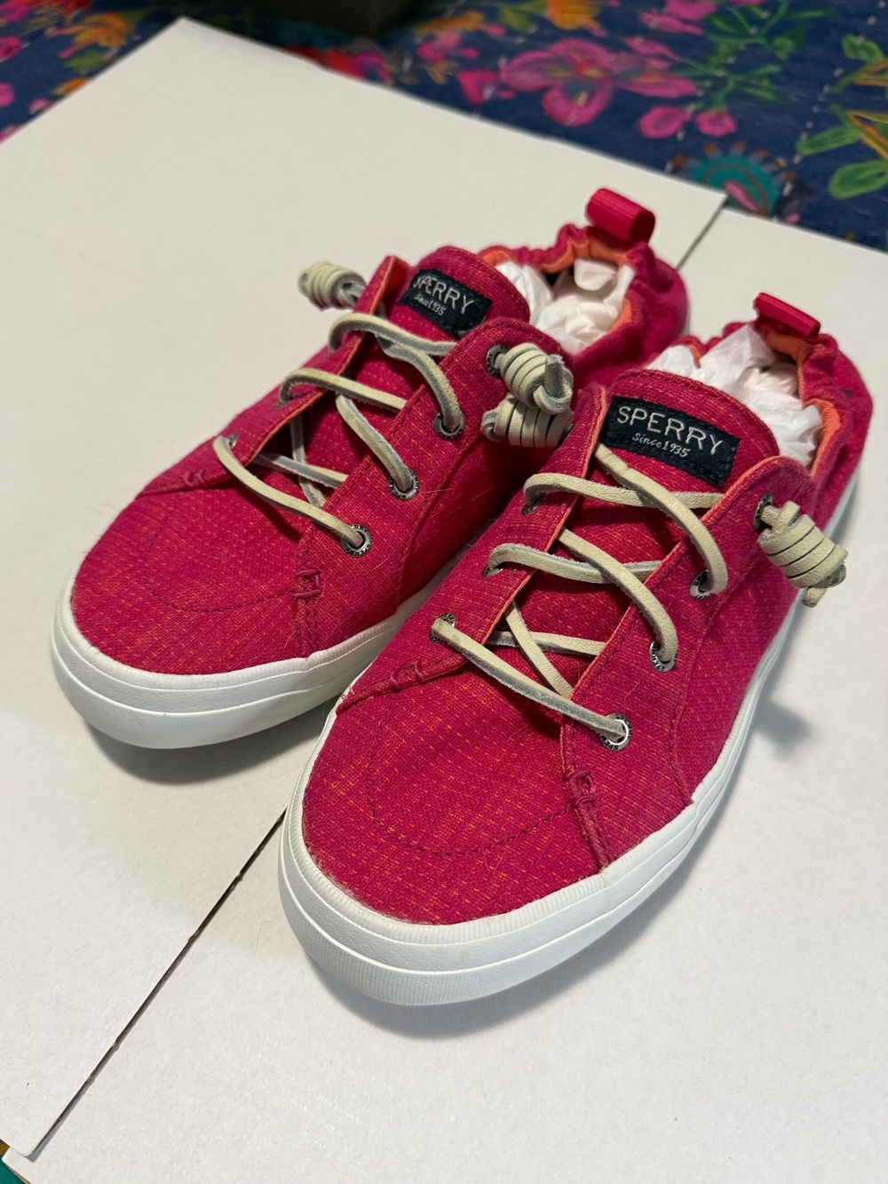 Sperry Bright Pink Canvas Slip-On Sneaker with White Sole